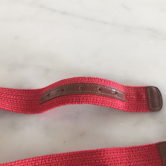 TORY BURCH red stretch belt with brown leather trim